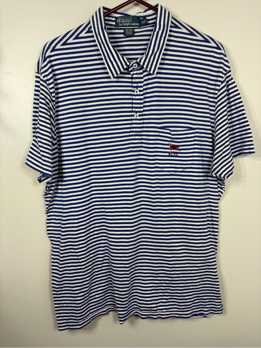 Polo Ralph Lauren RLYC Yacht Club Striped Polo‎ Shirt XXL Blue White Cotton